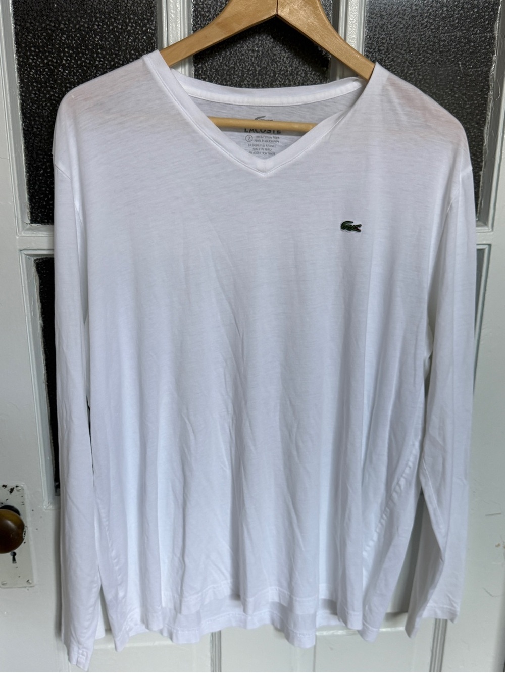 Lacoste Men’s White Pima Cotton Long Sleeve V-Neck Shirt Size 7 XXL